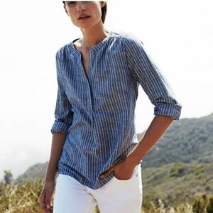 Joie Kalan Chambray Blue White Striped popover top Size S
